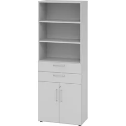 bümö Aktenregal & Schrank abschließbar, Büroschrank Regal & Schubladen Kombination Holz 80cm breit in grau - Schrank für's Büro & Arbeitszimmer, Büro