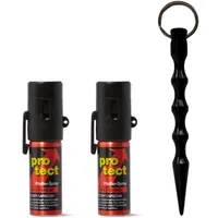 Bundle: 2 Stück Pfefferspray + Kubotan mit ergonomischem Griff - Abwehrspray Protect Anti-Dog Breitstrahl 15 ml EXTRA STARK mit seitlichem Clip