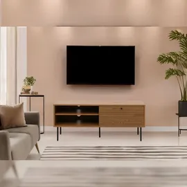 Mendler TV-Rack HWC-N78, Lowboard TV-Schrank, skandinavischer Stil Metall Holz Melamin MVG 50x120x40cm ~ natur