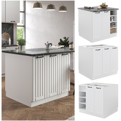 Vicco Kücheninsel Küchenblock Einbauküche Fame-Line Landhaus Weiß 90 cm Küchen Schränke Regalunterschrank Küchenunterschrank Regalinselunterschrank Softclose-Scharnier Küchenmöbel