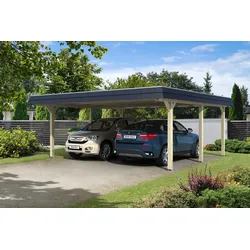 Skan Holz Walmdach Carport 630cm farblich unbehandelt Holzcarport