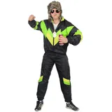 Foxxeo 80er Jahre Kostüm für Erwachsene Premium 80s Trainingsanzug Assianzug Assi - Herren Größe S-XXXXL - Fasching Karneval Anzug, Farbe schwarz grün gelb, Größe: XXXL