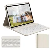 zoyu Hülle mit Tastatur für iPad 11. Generation 2025 A16 / iPad 10. Generation 2022 10,9 Zoll, Magnetische Anti-Detach Tastatur Hülle, QWERTZ Layout Keyboard, Cremeweiß