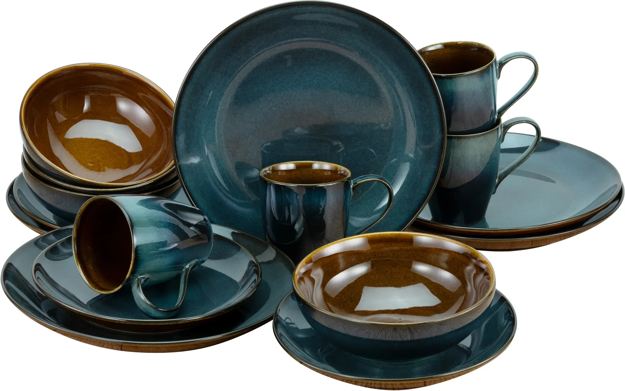 Kombiservice CREATABLE "Geschirr-Set Mallorca" Geschirr-Sets Gr. 16 tlg., blau (blau, braun) Service, Töpfereicharakter, 16 Teile, für 4 Personen