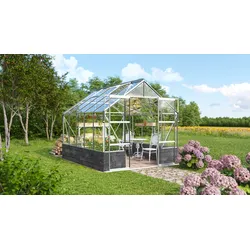 Vitavia Gewächshaus Cassandra 8300 inkl. Sockelmauer - 8,3 m2 Sockel Basalt, Alu-blank eloxiert