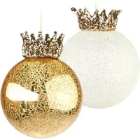 Brubaker Weihnachtskugel Set King - 2 Premium Baumkugeln aus Glas - Gold und Glitzer mit Kronen - 12 cm Christbaumschmuck König - Weihnachtsdeko Anhänger Baumdekoration