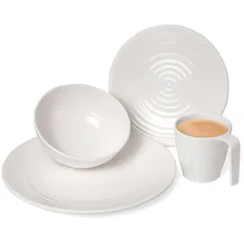 moritz Melamin Camping Geschirr Set 4 Personen Crema Design 16 Teilig + Milano Gläser Rot Weingläser Tafelgeschirr Picknick BBQ Kochgeschirr