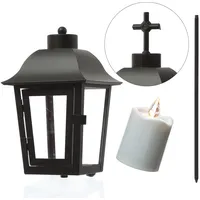 MARELIDA Grablaterne mit weißer LED Kerze mit 2 wechselbaren