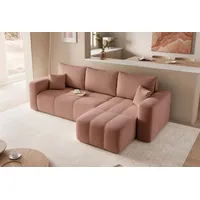 Ecksofa mit Schlaffunktion PEDRO mit  L-Form Steppungen Wohnzimmer Rosa Universal Couch mit Kissen Bettcouch Farbe: Manila 29 - Rosa