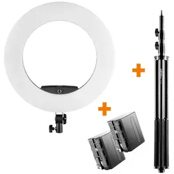 Walimex pro LED Ringleuchte Medow 960 Pro Set inkl. Lampenstativ und 2 Akkus
