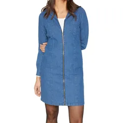 Damen Denim-Kleid mit Reverse-Kragen und Reißverschluss Frühlings-Kleid Jeans-Kleid Hemd-Kleid Mini-Kleid 960528 Blau - 34