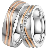 Trauring »Schmuck Geschenk Edelstahl Trauring Ehering Partnerring LIEBE«, Made in Germany, wahlweise mit oder ohne Zirkonia, 42752044-56 edelstahlfarben-roségoldfarben + kristallweiß mit Zirkonia