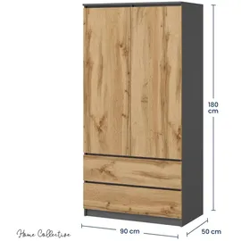 home collective Kleiderschrank 90 x 50 x 180 cm Anthrazit/Eiche