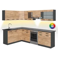 Vicco Winkelküche L-Form 267 x 167 cm Anthrazit/Goldkraft Eiche