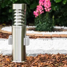 hofstein Außenleuchte Edelstahl 40 cm mit 2 Steckdosen, Kunststoff-Scheiben, IP44, silber