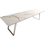 DeLife Esstisch Edge 300x100 Keramik Calacatta Luxe Weiß-Gold-Grau Edelstahl Schräg,