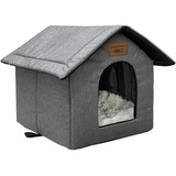 Vinnypet Katzenhaus Für Draußen Winterfest Wasserdicht Wetterfester Katzenhöhle Haustierhaus mit Plüschkissen Warm Hundehöhle Waschbar Hundehaus Tierheim Für Streuner Haustiere 40x35x40