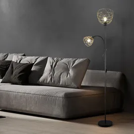 Trio Deckenfluter Industrial Stehlampe schwarz gold Wohnzimmerlampe Leselampe flexibel, getrennt schaltbar, 1x E27, 1x E14, Dxh 23 x 180 cm