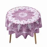Rund Tischdecke Abwaschbar, Morbuy 3D Mandala Drucken Rund Tischdecken Wasserdicht Lotuseffekt Abwischbar Tischtuch für Dekoration Küchentisch Garten Outdoor (Durchmesser 180cm,Helles Lila)