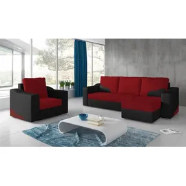 Fun Möbel Ecksofa Sofa COLLIN mit Schlaffunktion Schwarz / Rot Ottomane Rechts - Schwarz