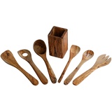 Nachhaltiges Küchenhelfer-Set aus Holz: Holz Kochbesteck-Set mit Pfannenwender, Kochlöffel Schöpfkelle, Servierlöffel + Olivensack – 8-teiliges-Set Küchenset – hochwertig & nachhaltig