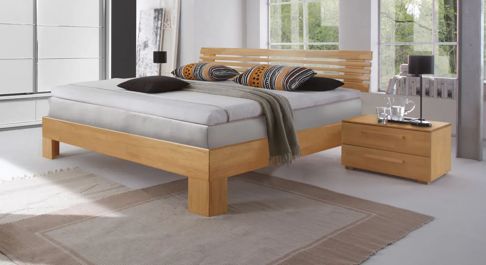 Boxspringbett Holz Sardinien - 160x200 cm - Buche natur - H3