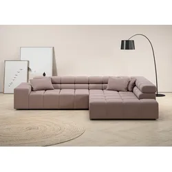 Ecksofa INOSIGN "Ancona incl. Kopfteilverstellung, OTTOs Choice, Breite 319cm, L-Form", rosa (rosé), B:319cm H:70cm T:215cm, Struktur (85% Polyester, 15% Viskose), Luxus-Microfaser weich (98% Polyester, 2% Nylon), Velours (100% Polyester), Sofas, wahlweise motorische Sitztiefenverstellung, auch in Cord + Easy Care