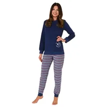 normann Damen Frottee Langarm Schlafanzug mit Bündchen - auch in Übergrössen, Farbe:Navy, Größe:48-50 - 48-50