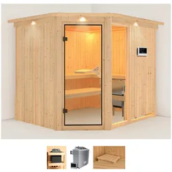 Sauna KARIBU "Frigga 3", beige (naturbelassen), Saunaofen, externe Steuerung, 9 kW, Saunen, 9-kW-Ofen mit externer Steuerung