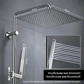 Görbach Regendusche Duschset Duschsystem mit Ablage, Chrom Duschstangeset Duschsäuleset aus Edelstahl ohne Duscharmatur (Kopfbrause 30x30cm)