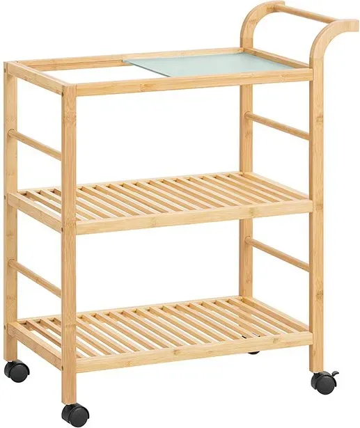 SoBuy Servierwagen mit Rollen Küchenwagen Küchenregal Rollwagen Küche Regal mit Rollen Natur BHT ca. 65x80x35cm