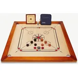 Carrom Board Set offizielle Größe 7 kg - 74cm x 74cm interner Spielbereich - India Hartholz Qualität - Komplettes Set mit Offiziellen Scheiben (Brett Spielbereit)