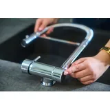 VIZIO NIEDERDRUCK Wasserhahn Vorfenster Küchenarmatur, Umklappbar 6 CM, mit 360° schwenkbarem Auslauf, abnehmbare 2 strahl Handbrause, Verchromt