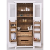 Casa Padrino Küchenbuffet Casa Padrino Landhausstil Esszimmerschrank Weiß / Naturfarben 96 x 65 x H. 220 cm - Massivholz Küchenschrank mit 2 Türen - Esszimmer Möbel im Landhausstil - Landhausstil Esszimmer Einrichtung