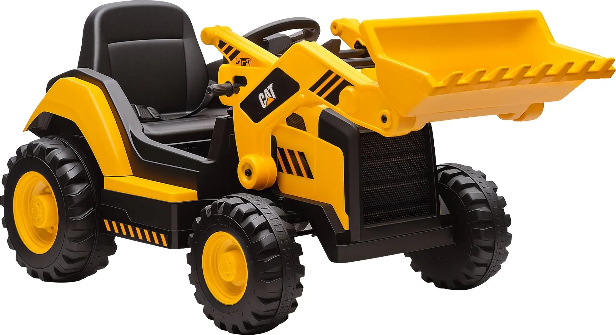 AIYAPLAY Elektrische Ruspa für Kinder 3-6 Jahre CAT-Lizenz mit Schaufel, 12V 7AH Elektrisches Spielzeug Bagger/Traktor zum Draufsetzen mit 2 Motoren, Fernbedienung, Musik, Bluetooth und USB, Gelb   Aosom