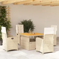 VidaXL 5-tlg. Garten-Essgruppe mit Kissen Beige Poly Rattan