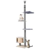 COSTWAY Kratzbaum, 5-stöckiger Katzenbaum, Kletterbaum deckenhoch, 236-271 cm grau