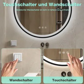 gimbelen LED Runder Badspiegel mit Beleuchtung, 3 Lichtfarben, Dimmbar, Antibeschlag, Energiesparend, Touch-Schalter und Speicherfunktion, LED Badspiegel Schwarz,