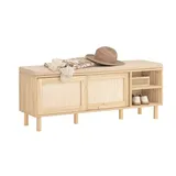 SoBuy Schuhbank mit Sitzfläche Sitzbank mit Stauraum Dielenbank mit Schiebetüren Schuhtruhe Sitzkommode Schuhregal schmal Natur bht ca.