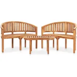 vidaXL Teak Massiv Gartenmöbel 3-TLG. Bananenbank Gartenset Bank Banana Tisch Lounge Sitzgruppe Gartenbank Holzbank Sitzbank Gartentisch