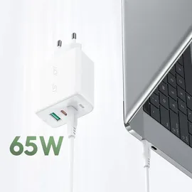 OEM Acefast 2W1 Netzwerk-Ladegerät 2x Usb C / Usb 65w Pd, Qc 3.0+Kabel Weiß