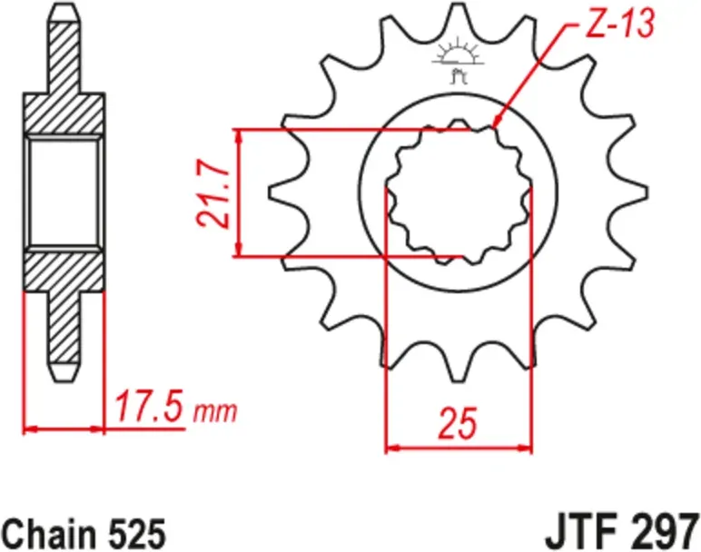 JT SPROCKETS Stalen geruisloos voortandwiel 297 - 525
