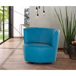 Drehsessel HOME AFFAIRE "Lumber", blau, B:93cm H:83cm T:88cm, Sessel, 360 drehbar in toller Lederqualität, Drehteller aus Metall