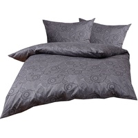 Mako Satin Damast Paisley Bettwäsche Garnitur Davos 240x220 + 2X 80x80 schwarz - grau