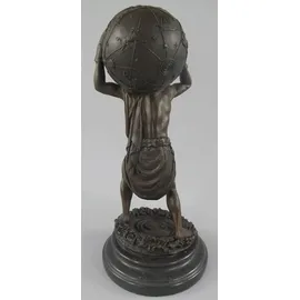 Casa Padrino Jugendstil Bronze Skulptur Mann mit Kugel Bronzefarben / Schwarz 15 x 15 x H. 33 cm - Bronzefigur - Dekofigur - Schreibtisch Deko Accessoires