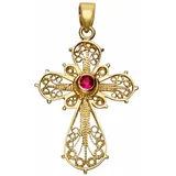 Firetti Kreuzanhänger Schmuck Geschenk Gold 375 Halsschmuck Anhänger Halskette Kreuz, mit Rubin gelb|rot