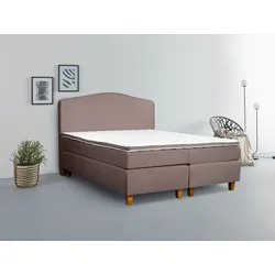 Boxspringbett INOSIGN "Jalma", braun, B:181cm L:208cm, 100% Polyester, Komplettbetten, Boxspringbett, Füße aus massiver Birke ; Inkl. Topper