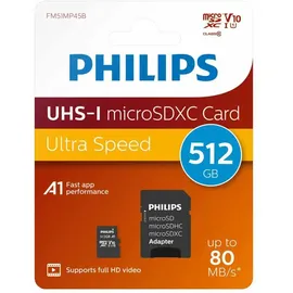Philips microSDXC Card 512GB Class 10 UHS-I U1 incl. Adapter