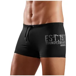 Boxer-Badehose BRUNO BANANI, Herren, Gr. 9, N-Gr, schwarz, Polyamid, unifarben, Badehosen, mit seitlichem Print