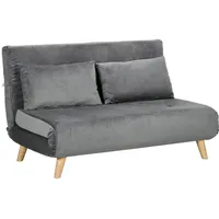Homcom Schlafsofa 2-Sitzer Sofa mit Bettfunktion, Klappsofa mit Kissen, Grau,